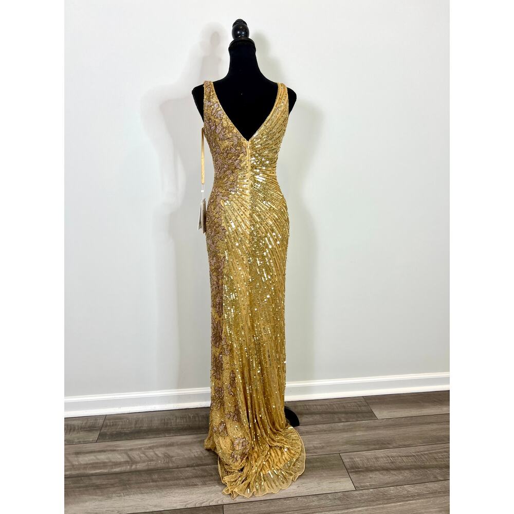 Mac‎ Duggal Gold Sequin Slit Gown Size 2 - Picture 6 of 9